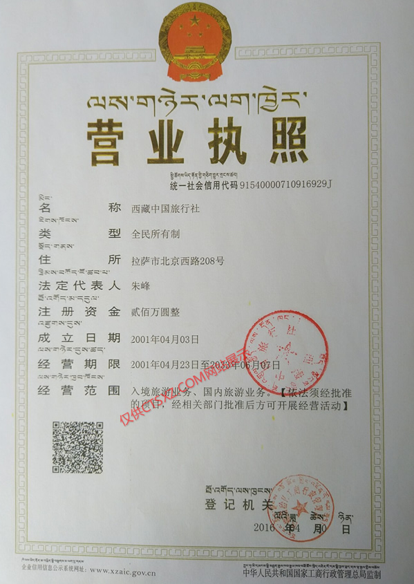 西藏中旅营业执照